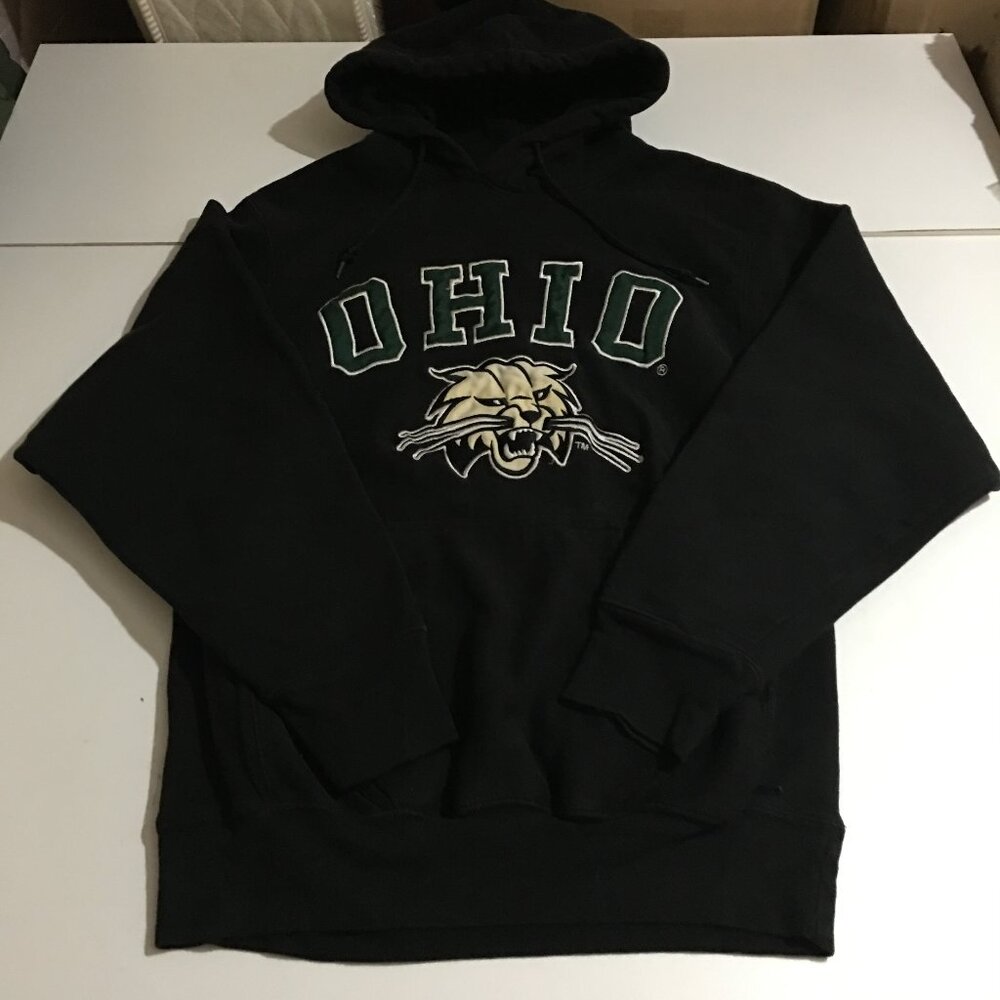 Ohio University Bobcats Mens XS Black Green Pullover Hoodie Sweatshirt Y2K